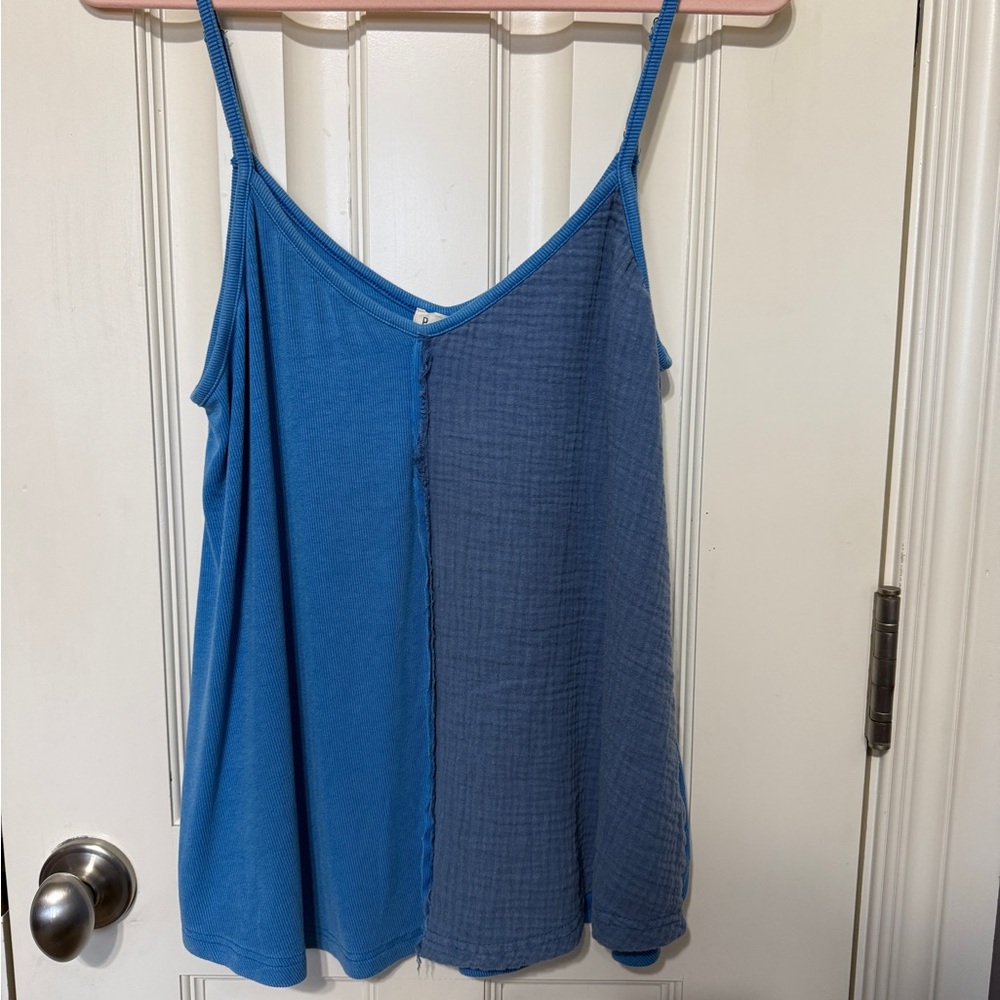 POL Blue Two-Tone Spaghetti Strap Tank